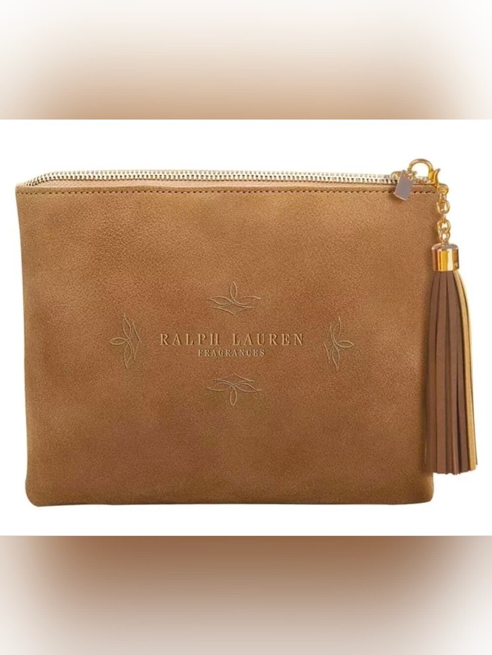 RALPH LAUREN Fragrance TASSEL Makeup POUCH Faux Suede Tan/brown